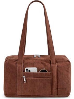 Corduroy Bowler Bag Zip Top Shoulder Purse Ribbed Texture Everyday Handbag